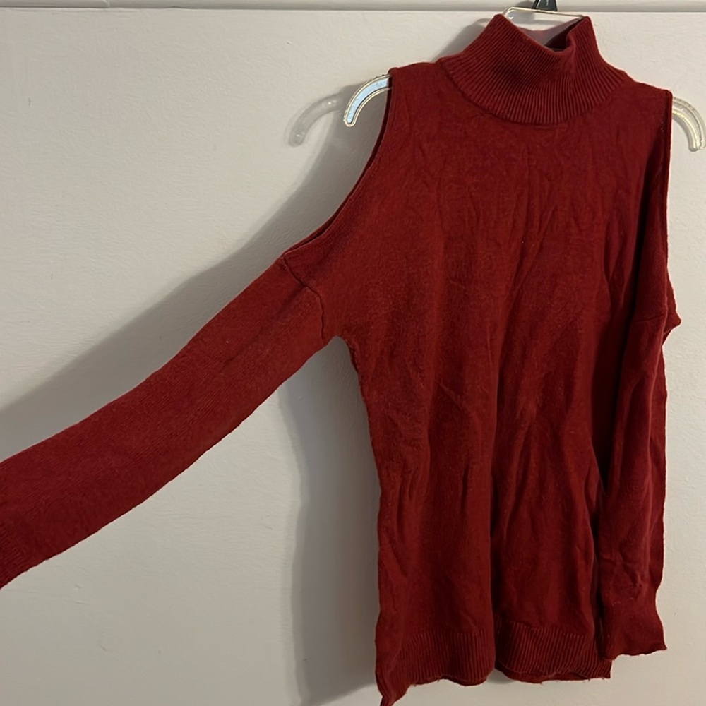 Halogen Wool Cut Out Shoulder Mock Turtle Neck Sweater